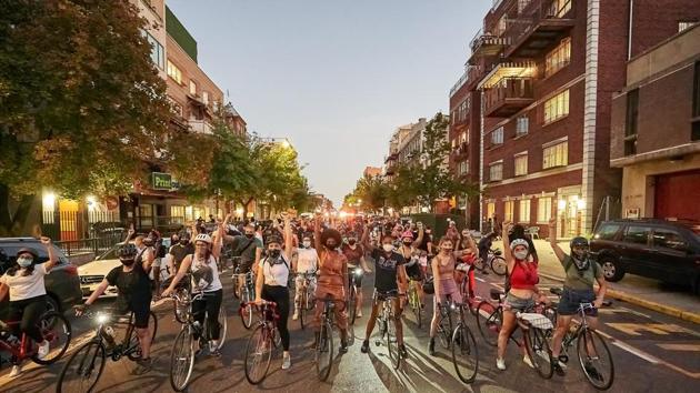 People participate in a march organised by Riders4Rights in Brooklyn, New York.(Photo courtesy: Josh Pacheco /Instagram)