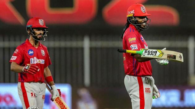 Chris Gayle of Kings XI Punjab after scoring fifty runs during Indian Premier League (IPL) cricket match against Kolkata Knight Riders, in Sharjah, UAE.(PTI) Chris Gayle of Kings XI Punjab after scoring fifty runs during Indian Premier League (IPL) cricket match against Kolkata Knight Riders, in Sharjah, UAE.(PTI)