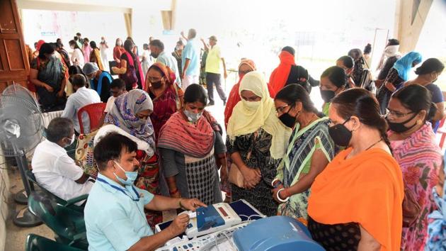 Election officers demonstrate the working of Electronic Voting Machine (EVM) and Voter-Verified Paper Audit Trail (VVPAT) during a training programme ahead of the state assembly polls. (PTI File Photo) Election officers demonstrate the working of Electronic Voting Machine (EVM) and Voter-Verified Paper Audit Trail (VVPAT) during a training programme ahead of the state assembly polls. (PTI File Photo)