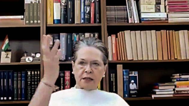 Congress president Sonia Gandhi delivered a video message a day before Bihar goes to the polls for the first phase. (File photo) (PTI) Congress president Sonia Gandhi delivered a video message a day before Bihar goes to the polls for the first phase. (File photo) (PTI)