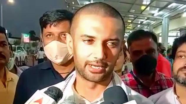 LJP chief Chirag Paswan speaks to media, in Patna on Monday.(ANI) LJP chief Chirag Paswan speaks to media, in Patna on Monday.(ANI)