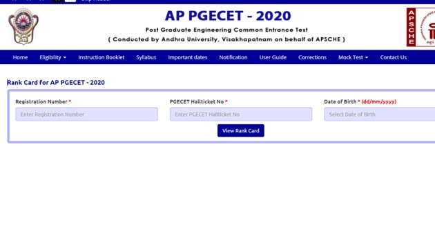AP PGECET rank card 2020.(Screengrab) AP PGECET rank card 2020.(Screengrab)
