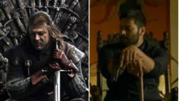 Sean Bean on a poster for Game of Thrones, and Ali Fazal in a still from Mirzapur 2.