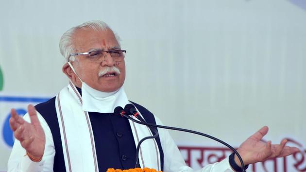 On the completion of one year of his government’s second term, Haryana chief minister Manohar Lal Khattar (above) announced 15 development projects worth ₹105.21 crore for Panchkula.(HT PHOTO)