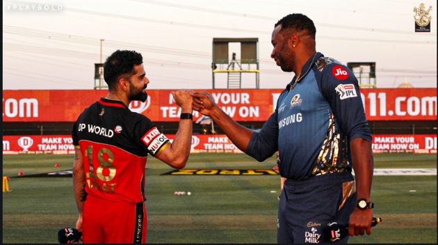 Kieron Pollard with VIrat Kohli. (RCB/Twitter) 