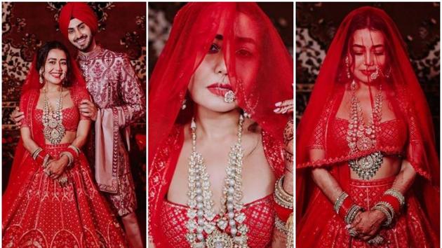 For her night wedding ceremony was the traditional sindoori red. 