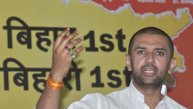 LJP president Chirag Paswan addressing a press conference ahead of Bihar Assembly Elections, at the party office, in Patna, Bihar on October 27, 2020 (Photo by Parwaz Khan / Hindustan Times) LJP president Chirag Paswan addressing a press conference ahead of Bihar Assembly Elections, at the party office, in Patna, Bihar on October 27, 2020 (Photo by Parwaz Khan / Hindustan Times)