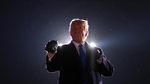 US President Donald Trump dances at the end of a campaign event at Eppley Airfield in Omaha, Nebraska. (REUTERS) US President Donald Trump dances at the end of a campaign event at Eppley Airfield in Omaha, Nebraska. (REUTERS)