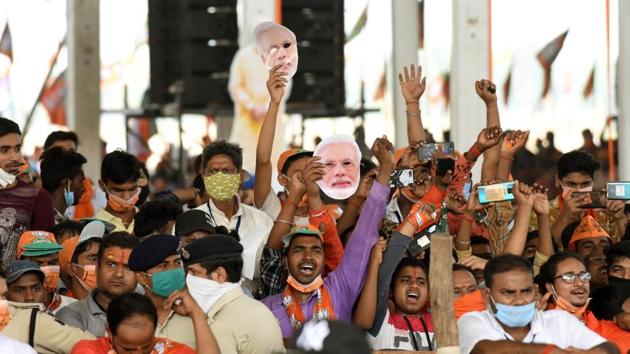 The crowd during Prime Minister Narendra Modi’s election campaign rally in Sasaram, Bihar, on October 23.(HT Photo)
