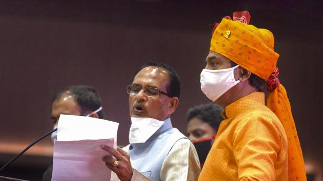 Madhya Pradesh Chief Minister Shivraj Singh Chouhan at a function organised by the Rajput community in Indore on Tuesday.(PTI) Madhya Pradesh Chief Minister Shivraj Singh Chouhan at a function organised by the Rajput community in Indore on Tuesday.(PTI)