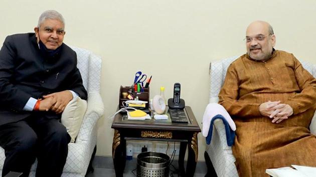 During their last meeting on July 20, Bengal governor Jagdeep Dhankhar had told Union home minister Amit Shah that the law and order situation in Bengal was “worrisome”.(ANI PHOTO.) During their last meeting on July 20, Bengal governor Jagdeep Dhankhar had told Union home minister Amit Shah that the law and order situation in Bengal was “worrisome”.(ANI PHOTO.)