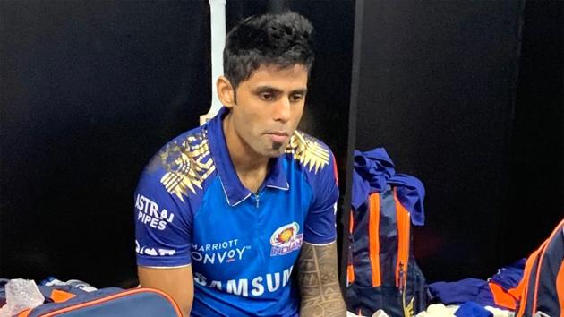 IPL 2020: Mumbai Indians batsman Suryakumar Yadav in the dressing room.(MI/Twitter)