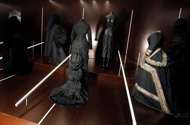 Creations are displayed at The Costume Institute's upcoming exhibition "About Time: Fashion and Duration" during a press preview at the Metropolitan Museum of Art in Manhattan in New York City, New York, U.S., October 26, 2020. (REUTERS)