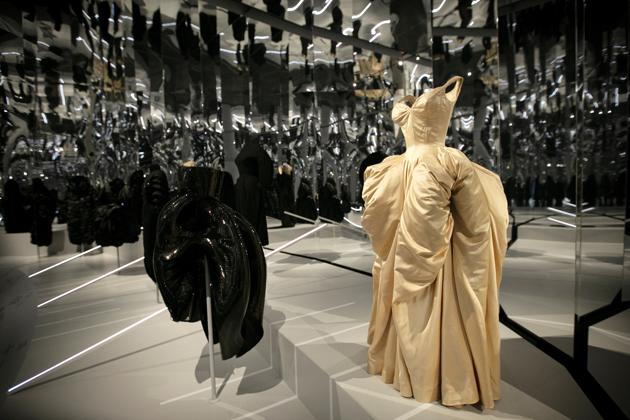 Creations are displayed at The Costume Institute's upcoming exhibition "About Time: Fashion and Duration" during a press preview at the Metropolitan Museum of Art in Manhattan in New York City, New York, U.S., October 26, 2020. (REUTERS)