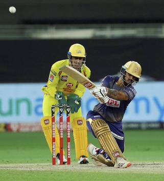 Dubai: Nitish Rana of Kolkata Knight Riders plays a shot during Indian Premier League (IPL) match between the Chennai Super Kings and the Kolkata Knight Riders, at the Dubai International Cricket Stadium in Dubai, Thursday, Oct. 29, 2020. (PTI Photo/Sportzpics for BCCI)(PTI29-10-2020_000191B) (PTI)