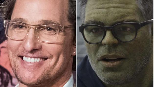 Matthew McConaughey (L) and Mark Ruffalo as Smart Hulk (R).