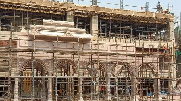 The main complex of the Kashi Vishwanath Temple under construction.(HT Photo)