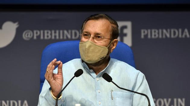Union minister Prakash Javadekar addressing a press conference at National Media Centre in New Delhi on Thursday.(Sanjeev Verma/HT Photo) Union minister Prakash Javadekar addressing a press conference at National Media Centre in New Delhi on Thursday.(Sanjeev Verma/HT Photo)