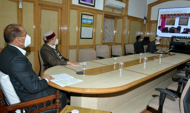 Chief minister Jai Ram Thakur in a meeting with officials in Shimla on Friday. (HT Photo) Chief minister Jai Ram Thakur in a meeting with officials in Shimla on Friday. (HT Photo)
