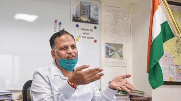 Benefits of wearing a face mask were at par, if not better, that with those of a lockdown, Delhi health minister Satyendar Kumar Jain said.(PTI)