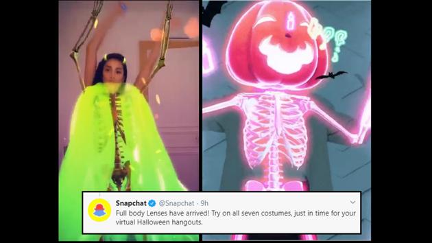 The image shows two examples of the Halloween costumes launched by Snapchat through 3D lenses.(Twitter)