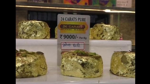 The image shows the gold sweet from the Surat sweet shop.(ANI)