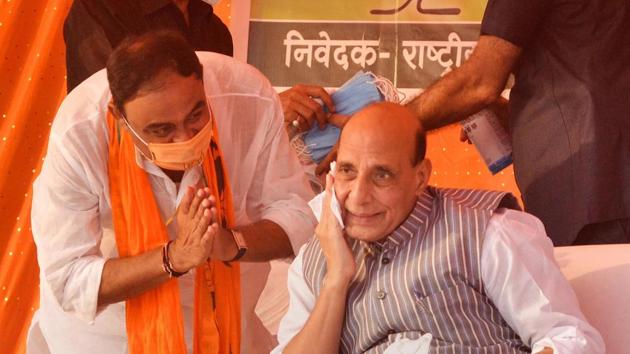 Defence Minister Rajnath Singh during an election meeting in Bihar. (File Photo)(PTI) Defence Minister Rajnath Singh during an election meeting in Bihar. (File Photo)(PTI)