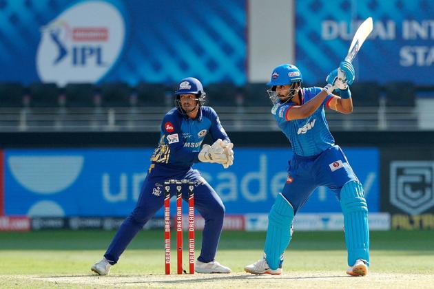 Dubai: Delhi Capitals batsman Shreyas Iyer plays a shot during the Indian Premier League (IPL) T20 cricket match against Mumbai Indians, at Dubai International Cricket Stadium in Dubai, Saturday, Oct. 31, 2020. (PTI Photo/Sportzpics for BCCI)(PTI31-10-2020_000183B) (PTI)