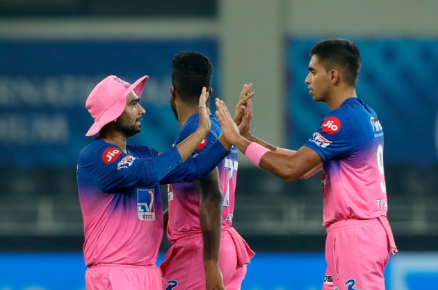 Kartik Tyagi celebrates Andre Russell’s wicket. (IPL/TwitteR)