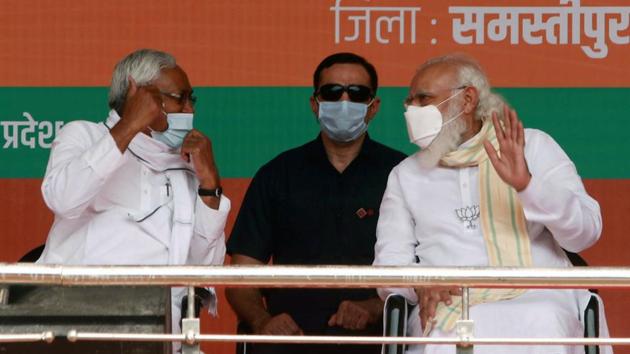 Prime Minister Narendra Modi and Bihar chief minister Nitish Kumar during an election rally for the second phase of Bihar Assembly polls, in Samastipur on November 1. (ANI) Prime Minister Narendra Modi and Bihar chief minister Nitish Kumar during an election rally for the second phase of Bihar Assembly polls, in Samastipur on November 1. (ANI)