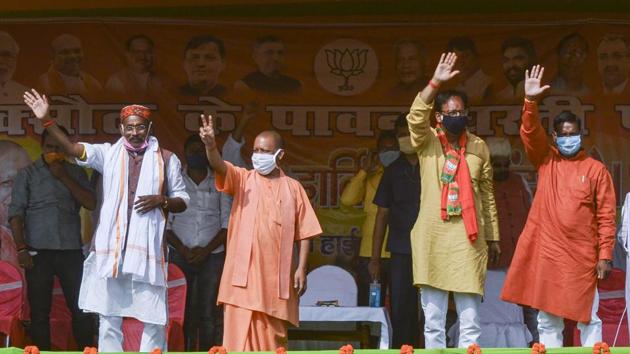 Uttar Pradesh chief minister Yogi Adityanath at an election rally in east Champaran district on November 2.(PTI) Uttar Pradesh chief minister Yogi Adityanath at an election rally in east Champaran district on November 2.(PTI)