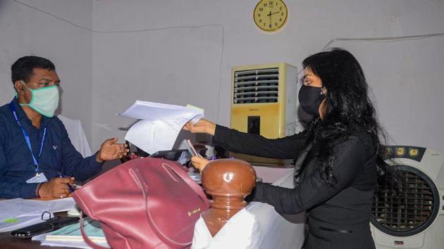 Plurals Party President Pushpam Priya Choudhary files her nomination from the Bankipur constituency which goes to polls on November 3 in the second phase of Bihar Assembly Election 2020. (PTI) Plurals Party President Pushpam Priya Choudhary files her nomination from the Bankipur constituency which goes to polls on November 3 in the second phase of Bihar Assembly Election 2020. (PTI)