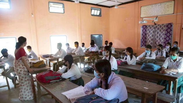 A class in progress at a school in Nagaon district of Assam on November 2. (ANI) A class in progress at a school in Nagaon district of Assam on November 2. (ANI)