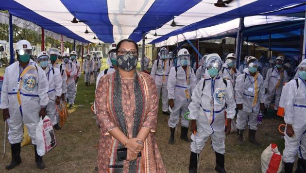 Polling staff for the second phase of Bihar Assembly election on Tuesday. (Photo courtesy: EC) Polling staff for the second phase of Bihar Assembly election on Tuesday. (Photo courtesy: EC)
