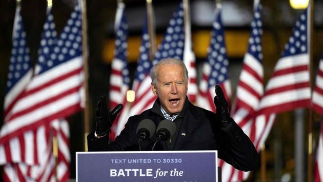 Democratic presidential candidate Joe Biden speaks during a drive-in rally at Heinz Field in Pittsburg, Pennsylvania. (AFP) Democratic presidential candidate Joe Biden speaks during a drive-in rally at Heinz Field in Pittsburg, Pennsylvania. (AFP)