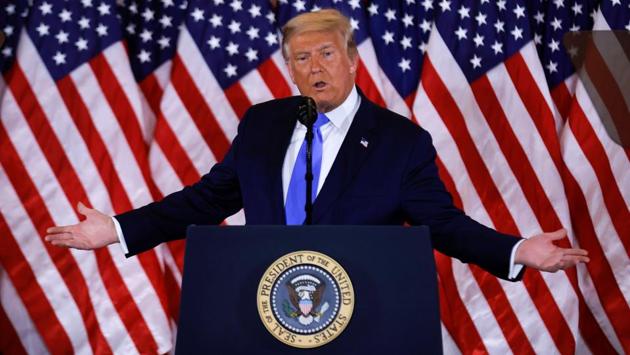 The election was plunged into chaos early November 4 as President Donald Trump prematurely declared victory and sought Supreme Court intervention to stop vote-counting. Shattering norms in the world’s most powerful democracy, Trump alleged “major fraud” as he held an upbeat rally inside the White House’s ceremonial East Room in Washington D.C. (Carlos Barria / REUTERS) The election was plunged into chaos early November 4 as President Donald Trump prematurely declared victory and sought Supreme Court intervention to stop vote-counting. Shattering norms in the world’s most powerful democracy, Trump alleged “major fraud” as he held an upbeat rally inside the White House’s ceremonial East Room in Washington D.C. (Carlos Barria / REUTERS)