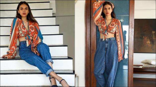 Aditi Rao Hydari in an Aztec tie up crop-top and denims make us absolutely love  the flirty feminine vibes