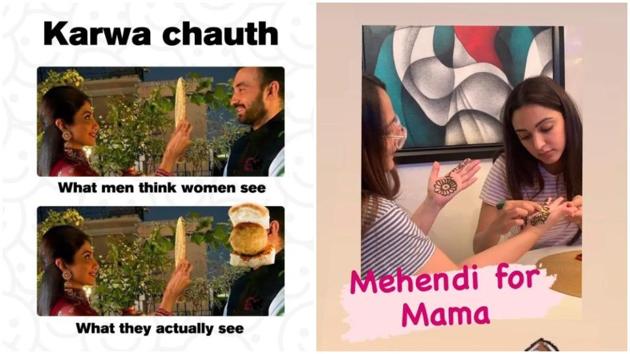 Karwa Chauth 2020: Kiara Advani decorated her mother’s hands with henna. Karwa Chauth 2020: Kiara Advani decorated her mother’s hands with henna.