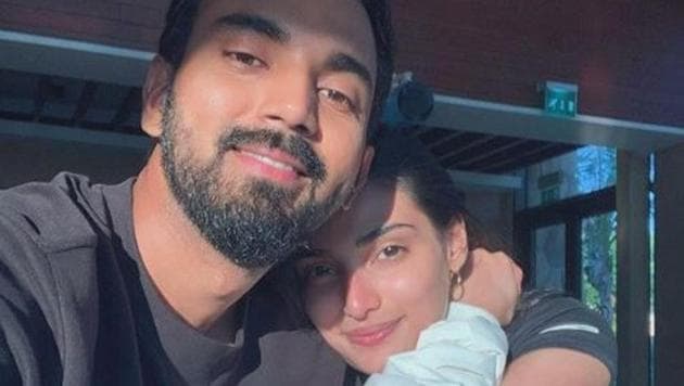 Athiya Shetty and KL Rahul pose together.