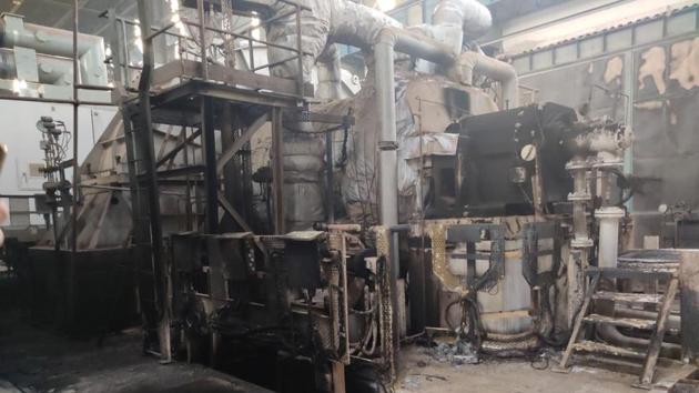 The machinery at the power plant of Rashtriya Ispat Nigam’s Visakhapatnam Steel Plant suffered major damage in the fire. (HT PHOTO) The machinery at the power plant of Rashtriya Ispat Nigam’s Visakhapatnam Steel Plant suffered major damage in the fire. (HT PHOTO)