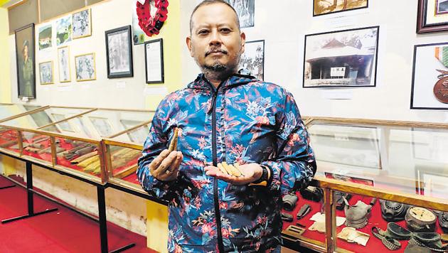 Arambam Angamba Singh and his team of volunteers in Imphal have collected over 200 objects — from gas masks to spent grenades, old photographs and bits of battle fatigues — from sites spread across the countryside. “I want to spread the message that in war, there are no wins, only losses,” he says.(Photo courtesy AA Singh)