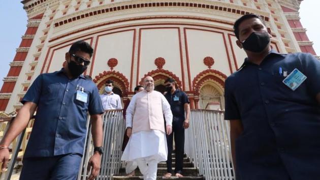 Shah at Dakshineshwar Kali temple near Kolkata on Friday. (Sourced) Shah at Dakshineshwar Kali temple near Kolkata on Friday. (Sourced)