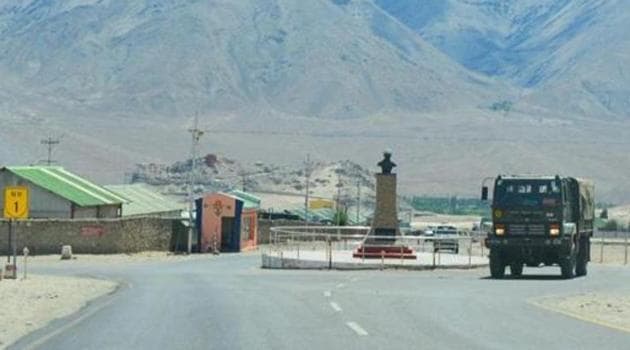 An army truck moves towards LAC, amid India-China border friction in eastern Ladakh, in Leh.(PTI File Photo)