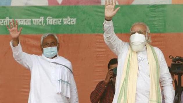 Prime Minister Narendra Modi with JDU national president and Bihar Chief Minister Nitish Kumar during an election rally.(HT filephoto) Prime Minister Narendra Modi with JDU national president and Bihar Chief Minister Nitish Kumar during an election rally.(HT filephoto)