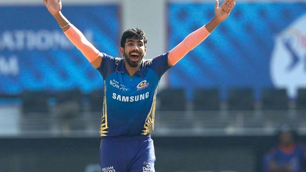 Mumbai Indians (MI) player Jasprit Bumrah appeals for the wicket of Delhi Capitals batsman Rishabh Pant during the Indian Premier League (IPL) T20 cricket match, at Dubai International Cricket Stadium in Dubai.(PTI) Mumbai Indians (MI) player Jasprit Bumrah appeals for the wicket of Delhi Capitals batsman Rishabh Pant during the Indian Premier League (IPL) T20 cricket match, at Dubai International Cricket Stadium in Dubai.(PTI)