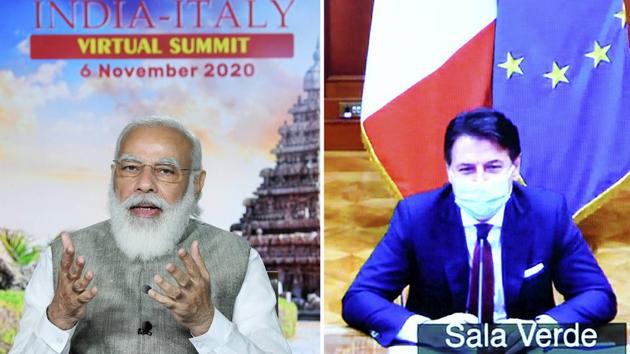 File photo: Prime Minister Narendra Modi addresses the India-Italy Virtual Summit in New Delhi.(PTI)