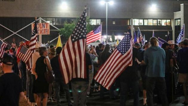 Supporters of US President Donald Trump gather during a protest about the early results of the 2020 presidential election. (Reuters) Supporters of US President Donald Trump gather during a protest about the early results of the 2020 presidential election. (Reuters)