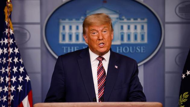 US President Donald Trump speaks about the 2020 US presidential election results in the Brady Press Briefing Room at the White House in Washington, US on November 5, 2020.(Reuters Photo)
