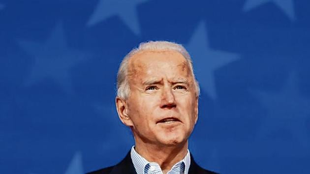 Democratic US presidential nominee Joe Biden makes a statement on the 2020 US presidential election results during a brief appearance before reporters in Wilmington, Delaware.(Reuters)