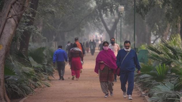 Morning walkers out on a cold morning at Green Park in New Delhi on November 6. The Supreme Court meanwhile, asked the Centre on November 6 to ensure there is no smog in Delhi-NCR when it was informed that the Commission on Air Quality Management had been constituted and begun functioning, a day after the AQI stood at 450 in the “severe” category, the season’s worst so far. (Amal KS / HT Photo) Morning walkers out on a cold morning at Green Park in New Delhi on November 6. The Supreme Court meanwhile, asked the Centre on November 6 to ensure there is no smog in Delhi-NCR when it was informed that the Commission on Air Quality Management had been constituted and begun functioning, a day after the AQI stood at 450 in the “severe” category, the season’s worst so far. (Amal KS / HT Photo)